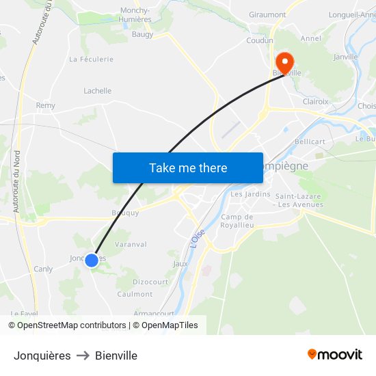Jonquières to Bienville map