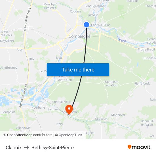 Clairoix to Béthisy-Saint-Pierre map