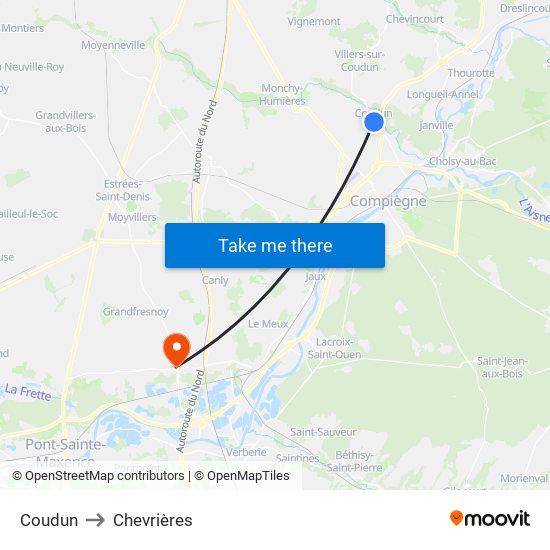 Coudun to Chevrières map