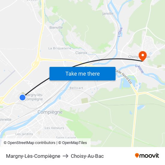 Margny-Lès-Compiègne to Choisy-Au-Bac map