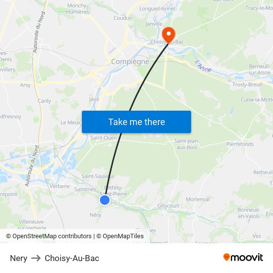 Nery to Choisy-Au-Bac map