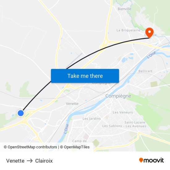 Venette to Clairoix map