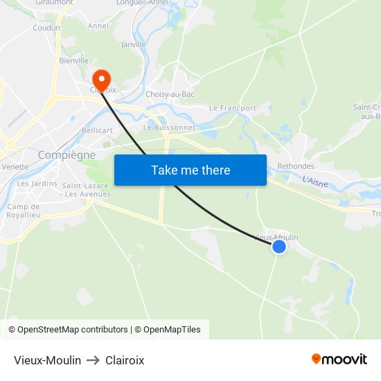 Vieux-Moulin to Clairoix map