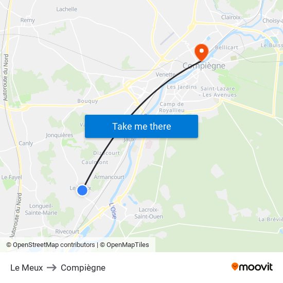 Le Meux to Compiègne map