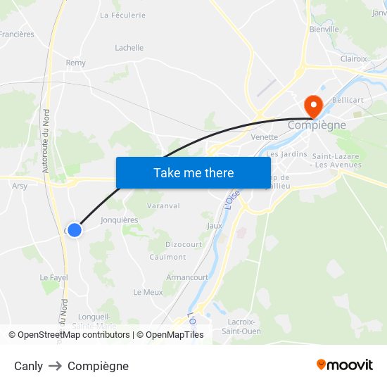 Canly to Compiègne map