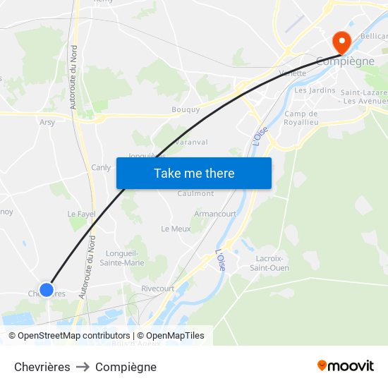 Chevrières to Compiègne map