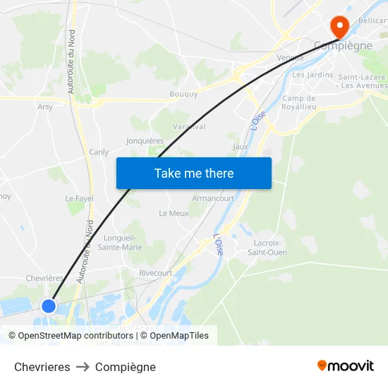 Chevrieres to Compiègne map