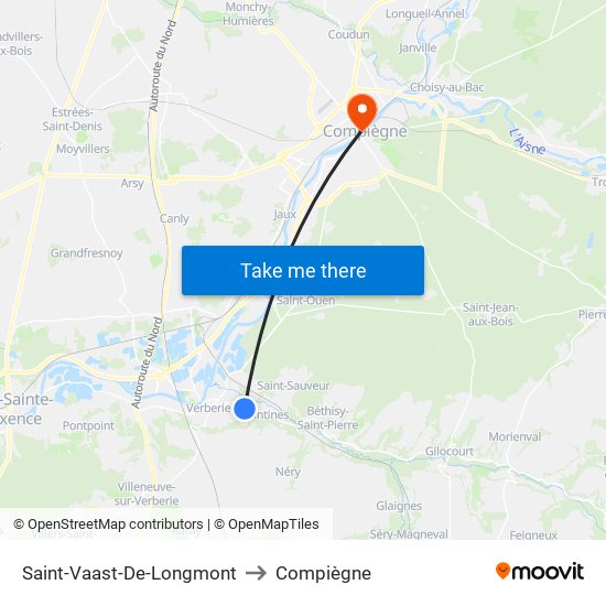 Saint-Vaast-De-Longmont to Compiègne map