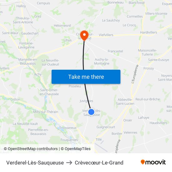 Verderel-Lès-Sauqueuse to Crèvecœur-Le-Grand map