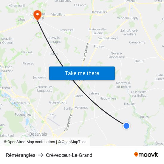 Rémérangles to Crèvecœur-Le-Grand map