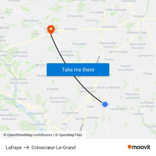 Lafraye to Crèvecœur-Le-Grand map