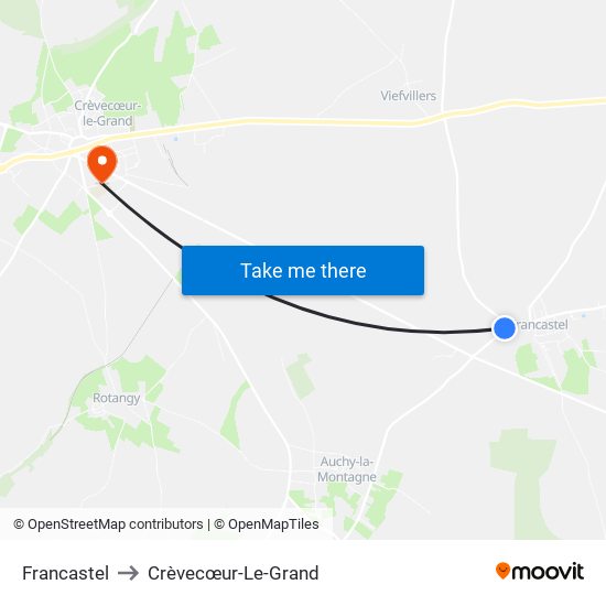 Francastel to Crèvecœur-Le-Grand map