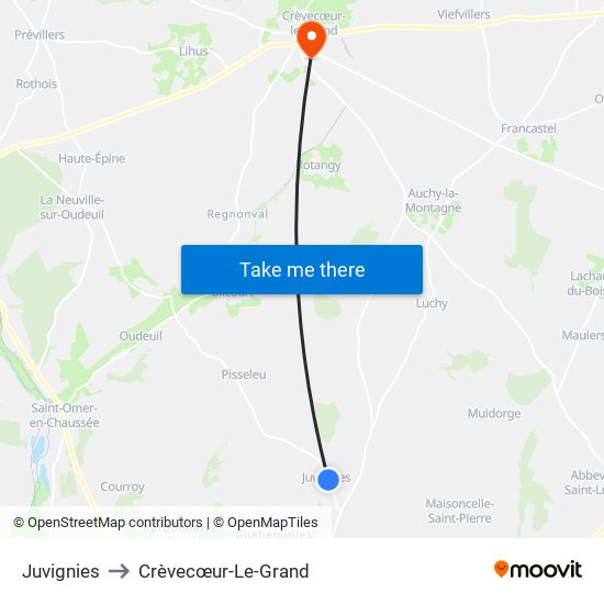 Juvignies to Crèvecœur-Le-Grand map