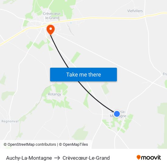 Auchy-La-Montagne to Crèvecœur-Le-Grand map