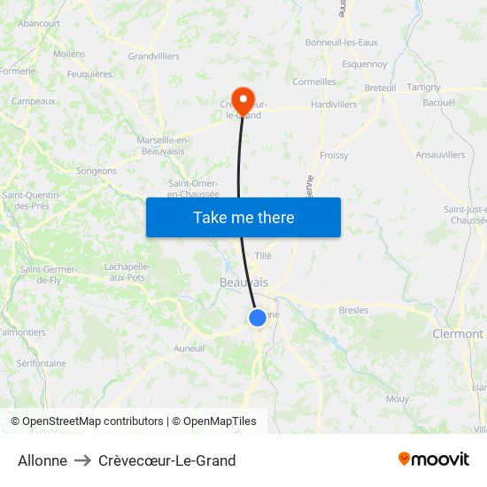 Allonne to Crèvecœur-Le-Grand map