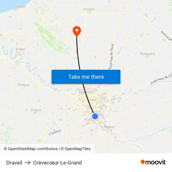 Draveil to Crèvecœur-Le-Grand map