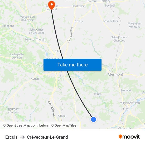 Ercuis to Crèvecœur-Le-Grand map