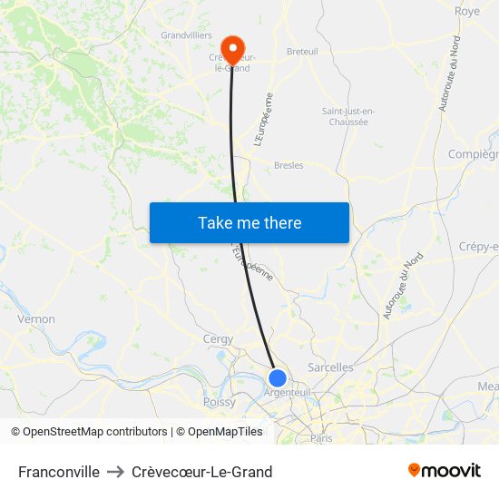 Franconville to Crèvecœur-Le-Grand map