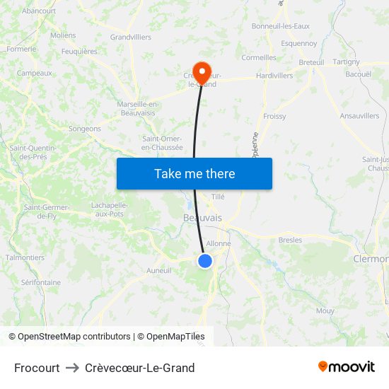 Frocourt to Crèvecœur-Le-Grand map