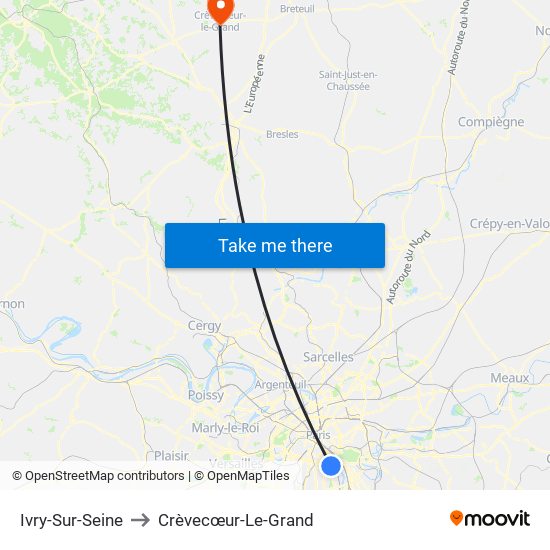 Ivry-Sur-Seine to Crèvecœur-Le-Grand map