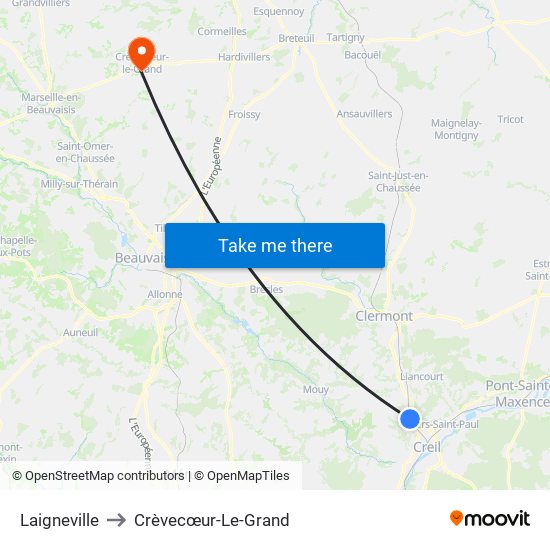 Laigneville to Crèvecœur-Le-Grand map