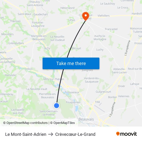 Le Mont-Saint-Adrien to Crèvecœur-Le-Grand map