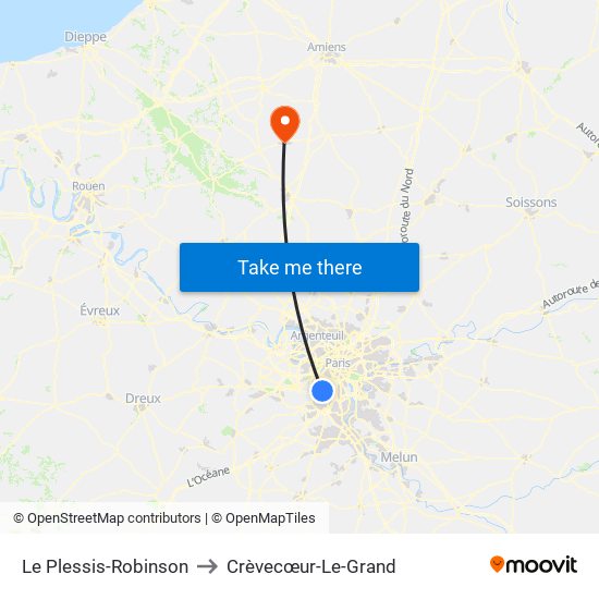 Le Plessis-Robinson to Crèvecœur-Le-Grand map