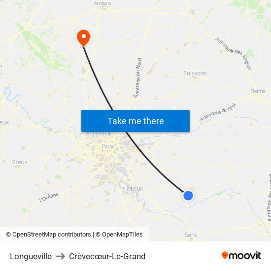 Longueville to Crèvecœur-Le-Grand map