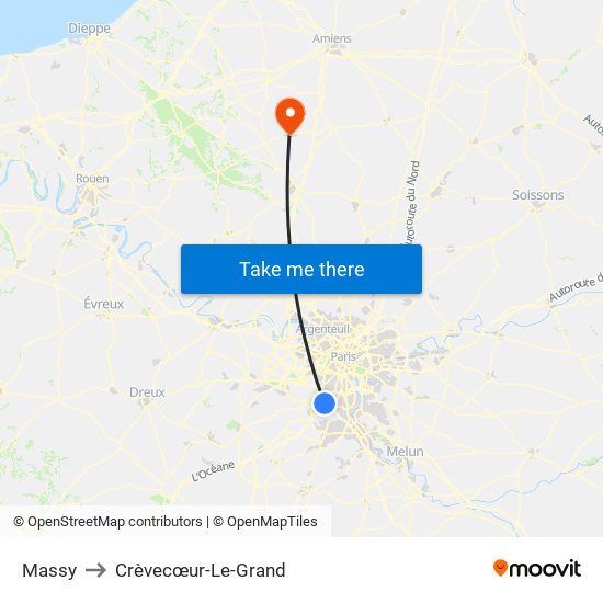 Massy to Crèvecœur-Le-Grand map
