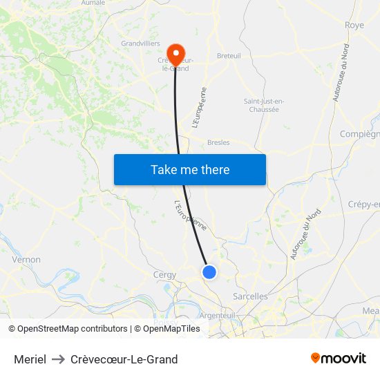 Meriel to Crèvecœur-Le-Grand map