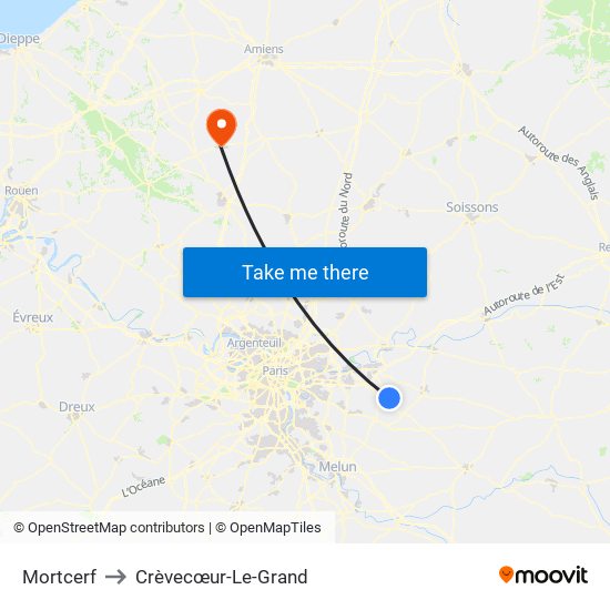 Mortcerf to Crèvecœur-Le-Grand map