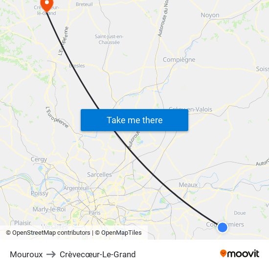 Mouroux to Crèvecœur-Le-Grand map