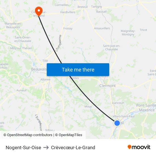 Nogent-Sur-Oise to Crèvecœur-Le-Grand map