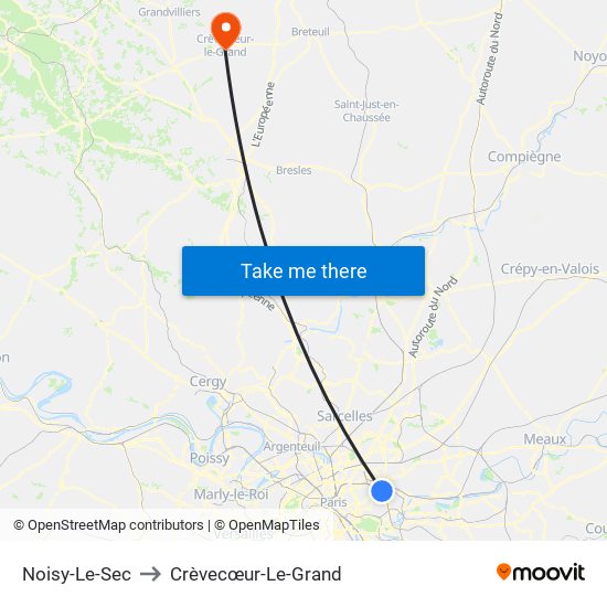 Noisy-Le-Sec to Crèvecœur-Le-Grand map