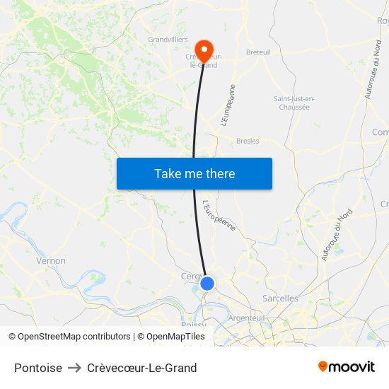 Pontoise to Crèvecœur-Le-Grand map