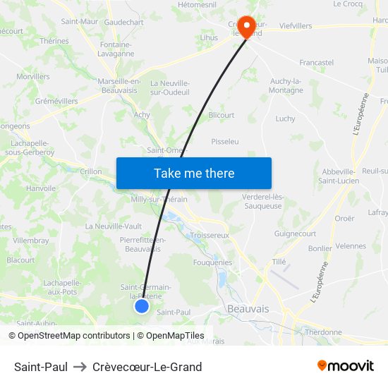Saint-Paul to Crèvecœur-Le-Grand map