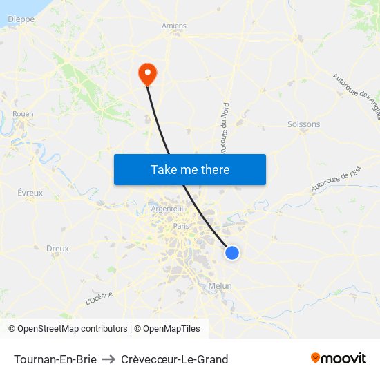 Tournan-En-Brie to Crèvecœur-Le-Grand map