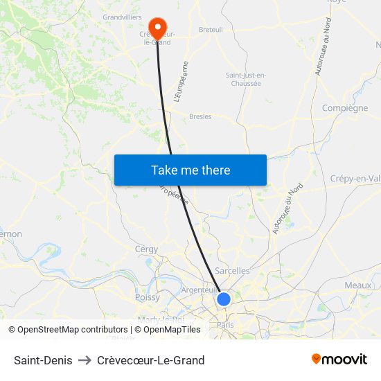 Saint-Denis to Crèvecœur-Le-Grand map