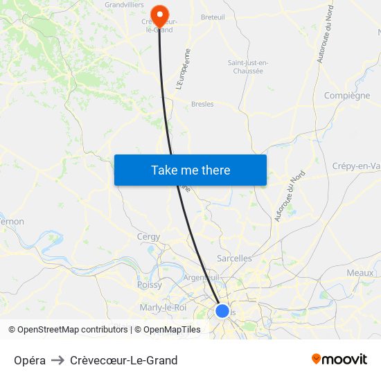 Opéra to Crèvecœur-Le-Grand map