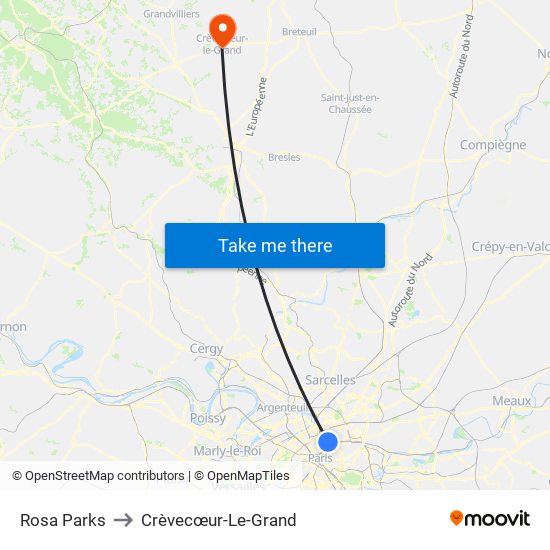 Rosa Parks to Crèvecœur-Le-Grand map