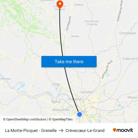 La Motte-Picquet - Grenelle to Crèvecœur-Le-Grand map