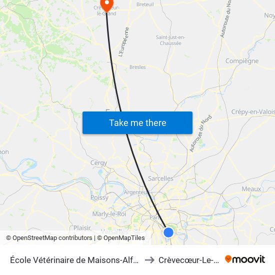 École Vétérinaire de Maisons-Alfort - Métro to Crèvecœur-Le-Grand map