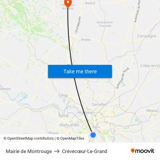 Mairie de Montrouge to Crèvecœur-Le-Grand map