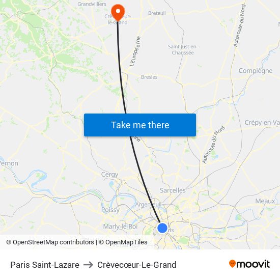 Paris Saint-Lazare to Crèvecœur-Le-Grand map