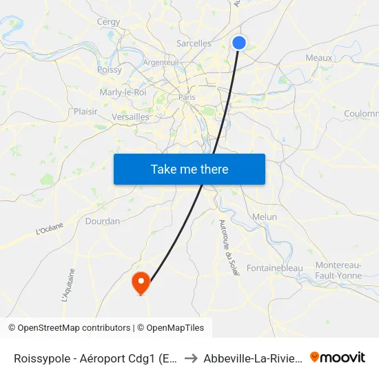 Roissypole - Aéroport Cdg1 (E2) to Abbeville-La-Riviere map