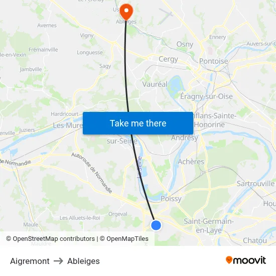 Aigremont to Ableiges map