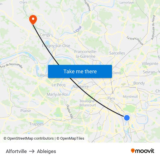 Alfortville to Ableiges map