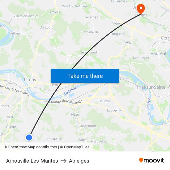 Arnouville-Les-Mantes to Ableiges map