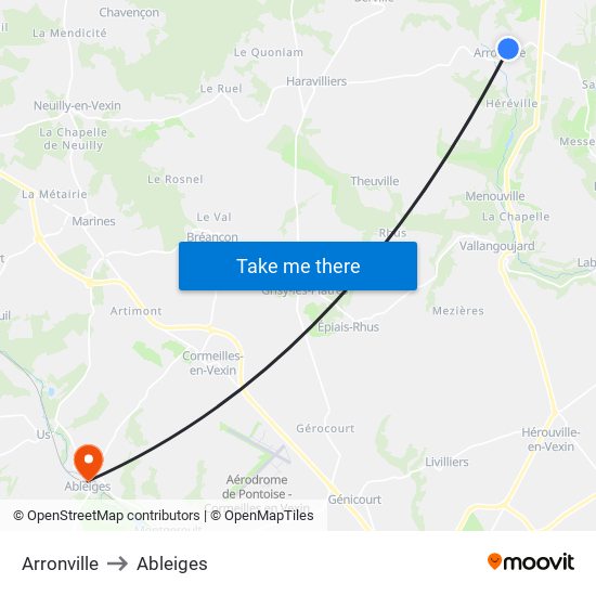 Arronville to Ableiges map