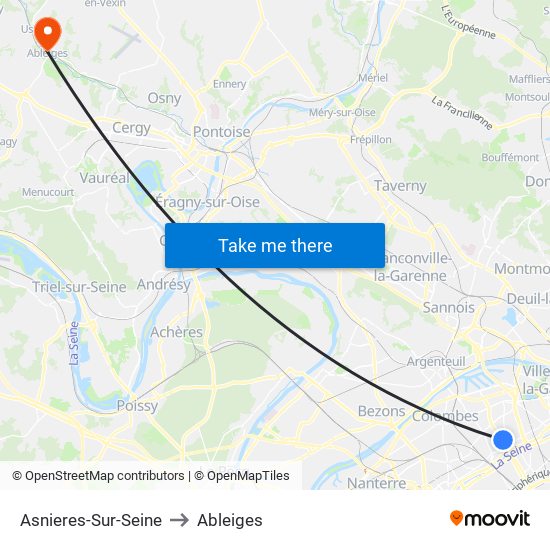 Asnieres-Sur-Seine to Ableiges map